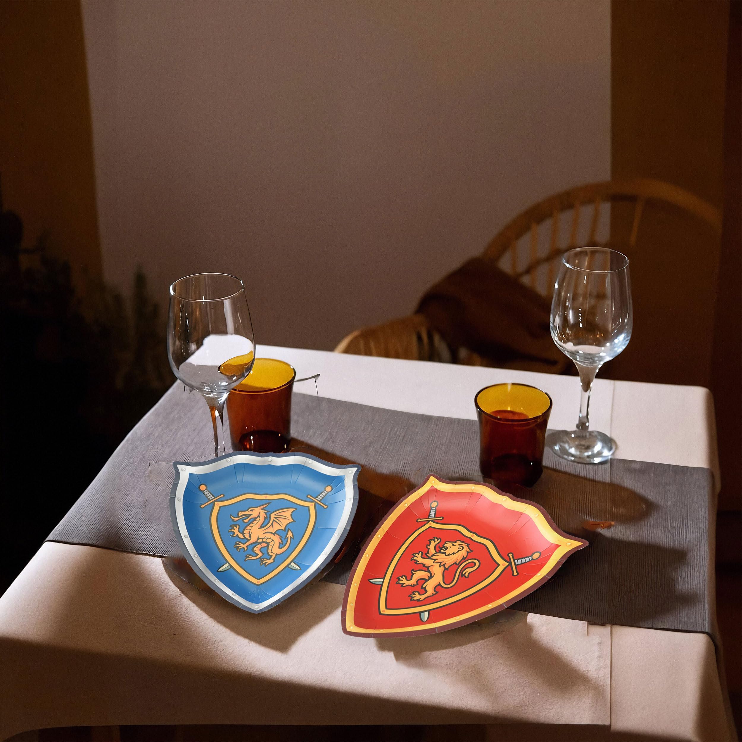 Cheerland Knights and Dragons Paper Plates Kite Shield Medieval Tableware for Fantasy Themed Knight Party Supplies Fantasy Birth